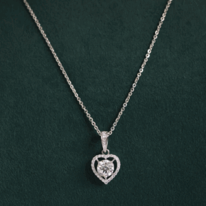 Heart Shape Lab Made Diamond Halo Pendant with Chain