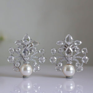 Regal Pearl Blossom Lab Created Rose Cut Diamond Earring