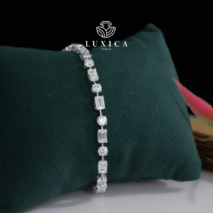 Emerald and Round Cut Lab Grown Diamond Tennis Bracelet