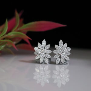 Lab-Grown Diamond Stud Earrings – Floral Cluster with Marquise and Round Diamond