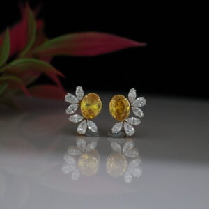Lab-Grown Diamond Earrings Marquise & Round Cut with Yellow Accent Stone