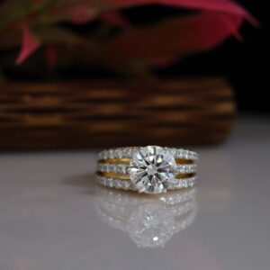 3 Carat Lab-Grown Diamond Solitaire Ring – Triple Row Pave Shank in Gold