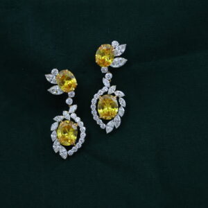 Elegant Marquise & Round Lab-Grown Diamond Earrings Featuring Yellow Center Stone