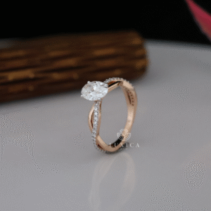 1 ct Oval Cut Lab Grown Diamond Engagement Ring with Twisted Pave Band in Rose Gold