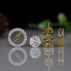 Round Brilliant Shape Lab Grown Diamond Detachable Stud with Halo Earring